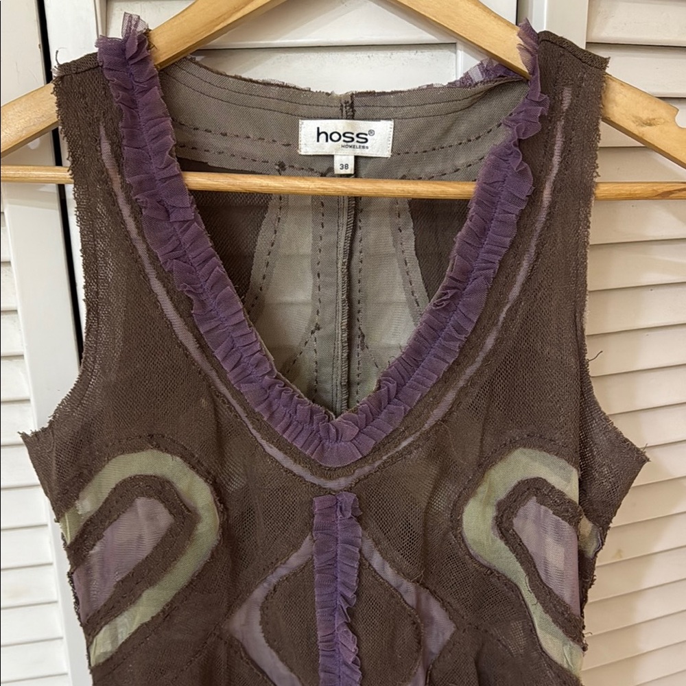 Ruffled Asymmetrical Brown and Purple Tank Top
